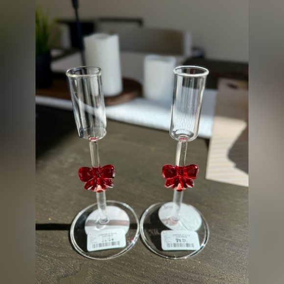 Viral Red Bow Candle Holders Set of 2 Valentines Day Decor - Picture 1 of 3